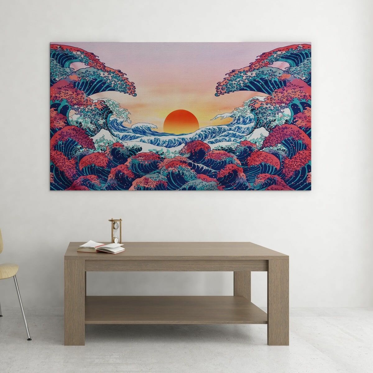 Интерьерная картина на натуральном холсте - Волны в Японии, 50 х 75 см.