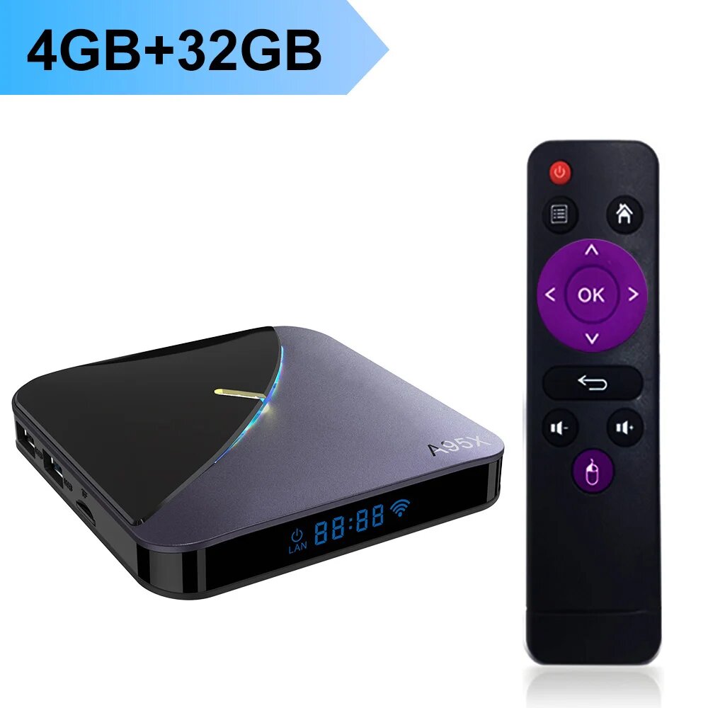 ТВ-приставка A95X F3 Air II на Android 11 с RGB-подсветкой, 4 + 64 ГБ, 2 + 16 Гб, 4G32G