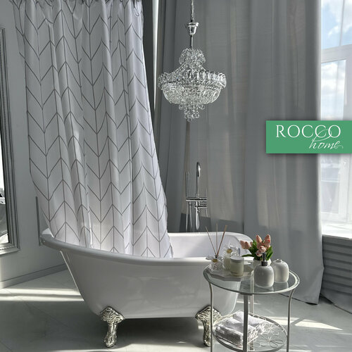 Штора для ванной занавеска душевая белая стильная шторка для душа в ванную 180х180 штора с кольцами Rocco Home