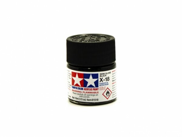 X-18 Semi Gloss Black ( Полуглянцевая Чёрная) акриловая краска, 10 мл.