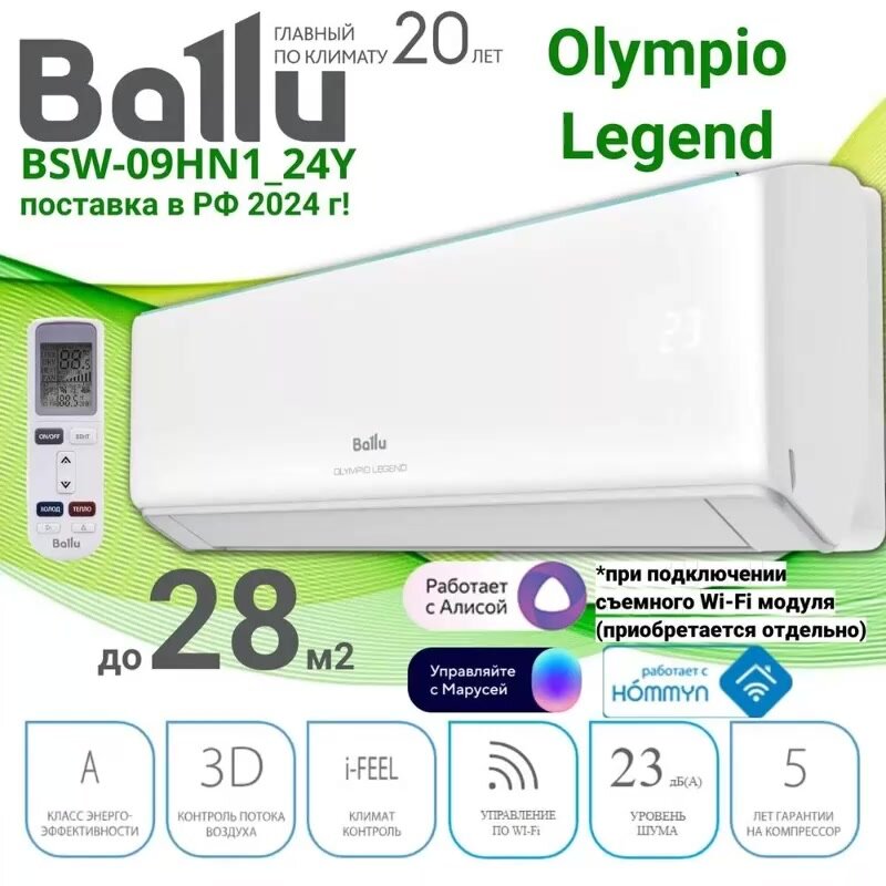 Кондиционер настенный Ballu Olympio Legend BSW-09HN1_24Y — фото 1