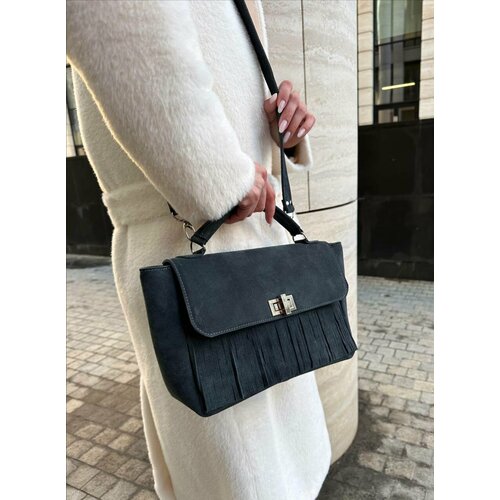 Сумка хобо Shapely, фактура бархатистая, темно-синий