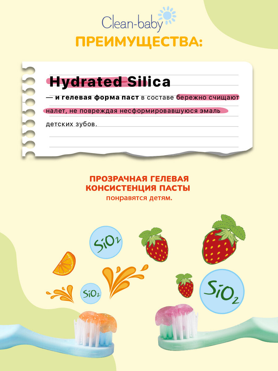Изображение Детская зубная паста Clean-baby 3-12 лет(Апельсин+ Земляника), 50 мл
