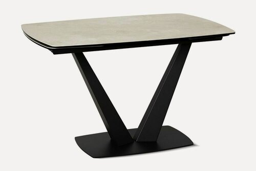 Изображение товара Стол обеденный керамический раздвижной на одной ноге CHALET 120 CAP ROCK CER NEW на металлокаркасе, столешница керамика, цвет бежевая скала, черный каркас, 120(180)х85 см