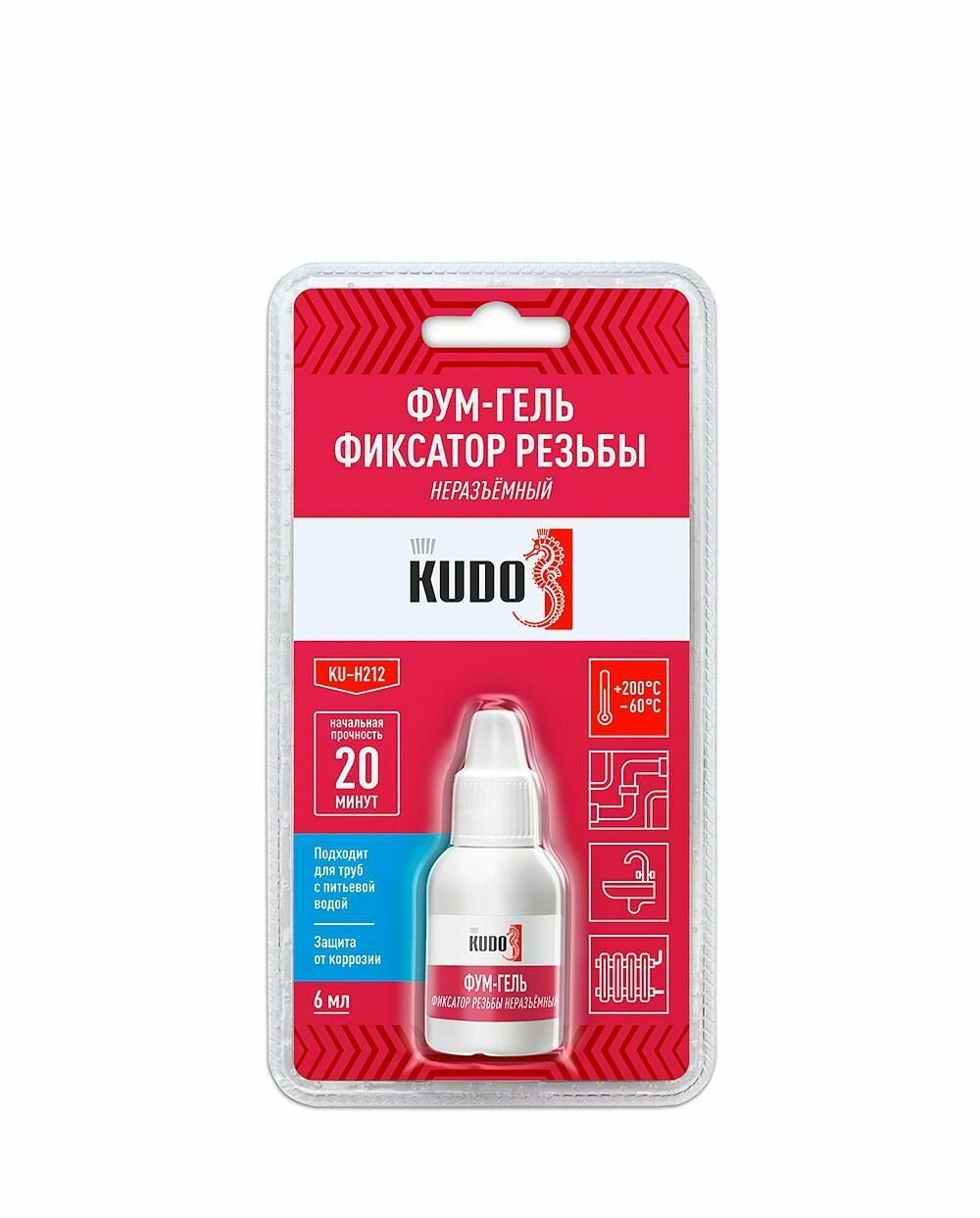 KUDO фум-гель фиксатор резьбы анаэробный неразъёмный 6 мл