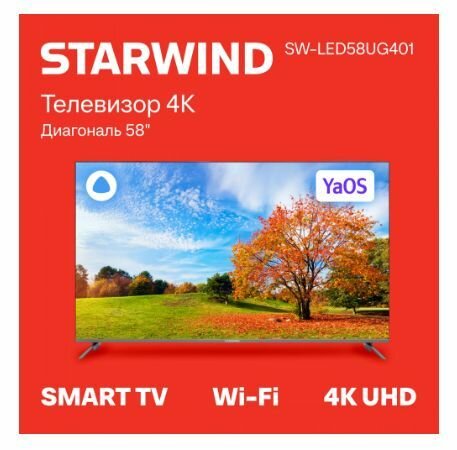 Телевизор Starwind SW-LED58UG401;58 дюймов; Смарт ТВ; Wi-Fi; с Алисой;4k;4к