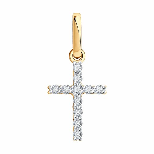 фото Крестик diamant online, красное золото, 585 проба, бриллиант, прозрачный