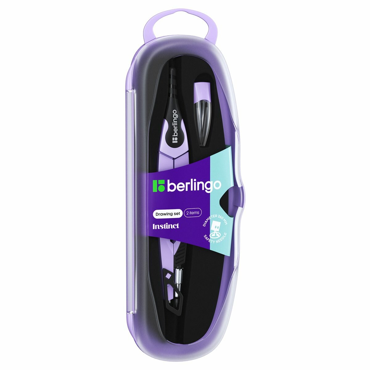 Готовальня 2 предмета Berlingo Instinct, циркуль 135мм, лаванда, пластиковый футляр (DS_00002a), 12шт.