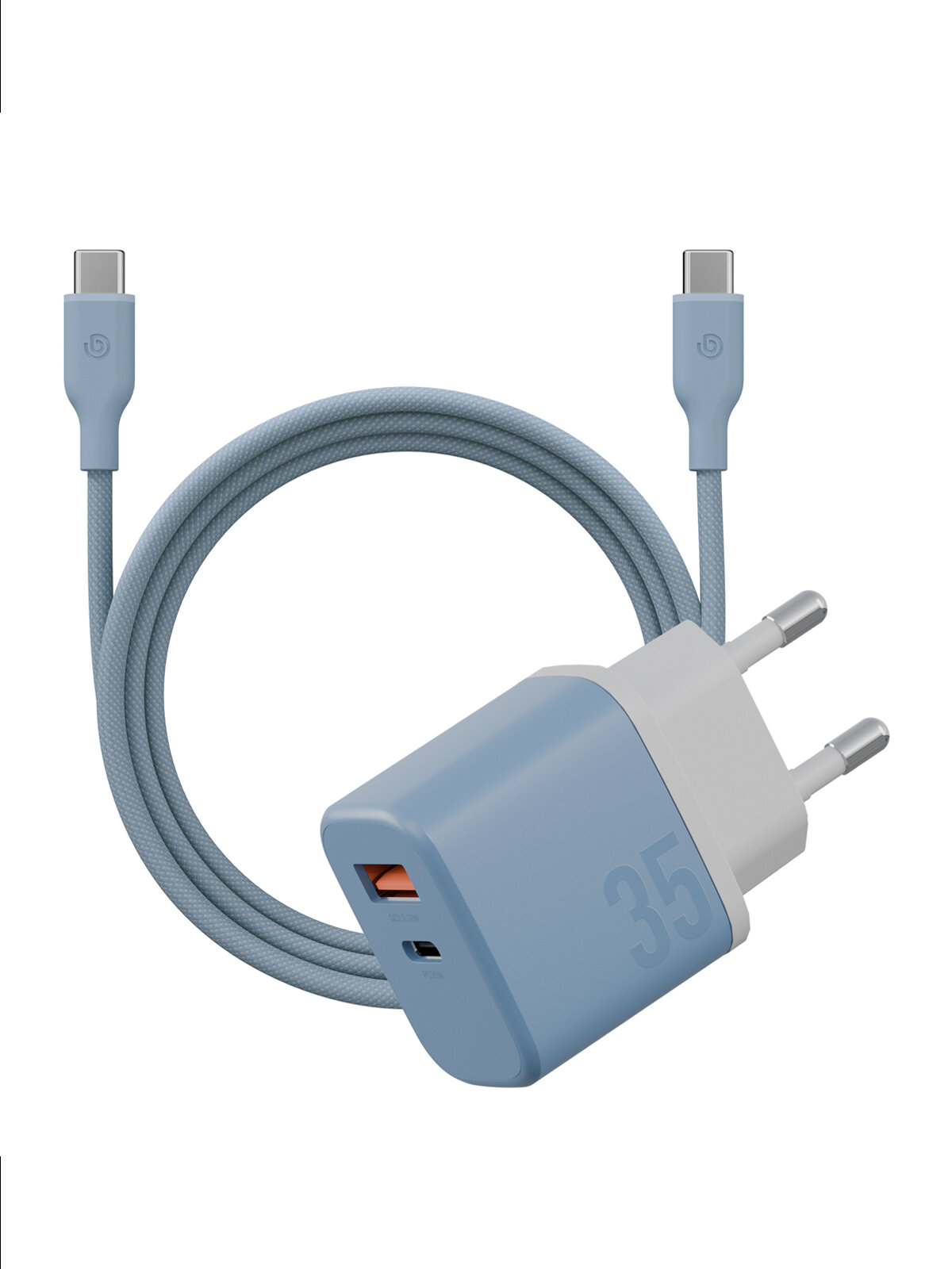 Energea СЗУ Bazic GoPort Velox Kit GaN35, USB-C+USB-A +кабель Weave USB-C to C 1.5m Bubblegum