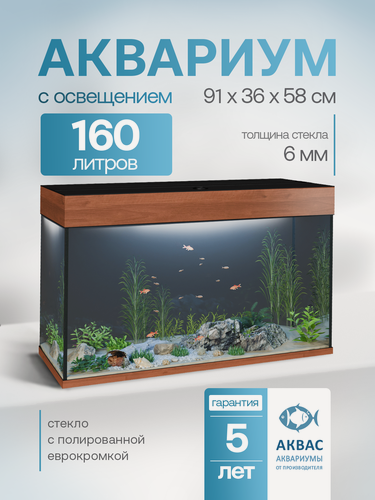 Изображение товара Аквариум 160 (180) литров с крышкой и освещением (91х36х58см) для рыбок
