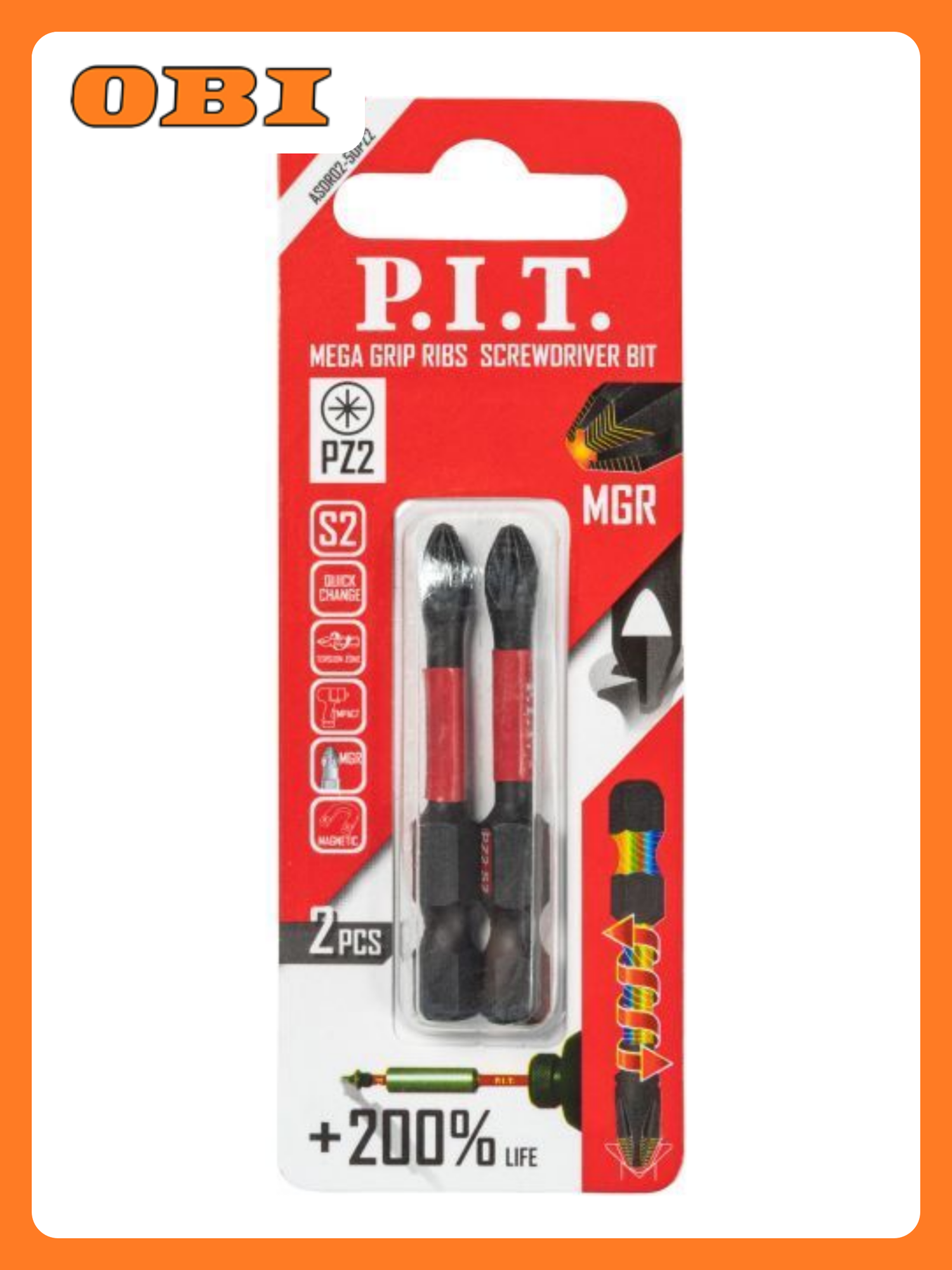 Ударная бита P.I.T односторонняя S2 сталь PZ2 50 мм 2 шт