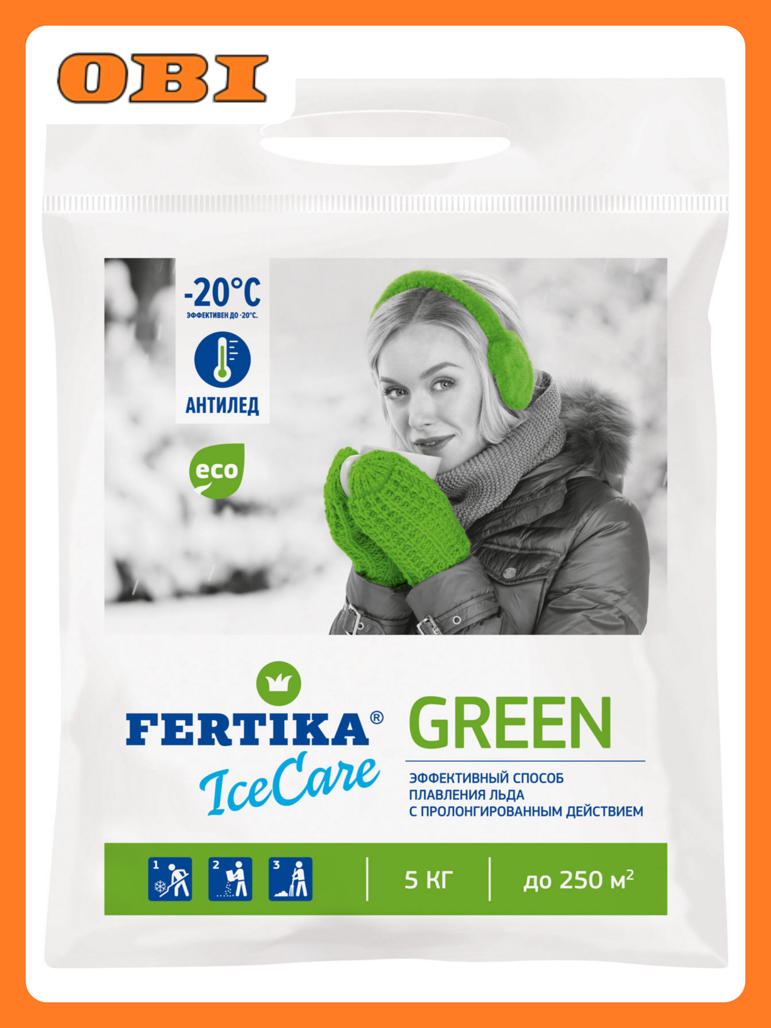 Противогололедный реагент FERTIKA Icecare Green 5 кг (пакет)