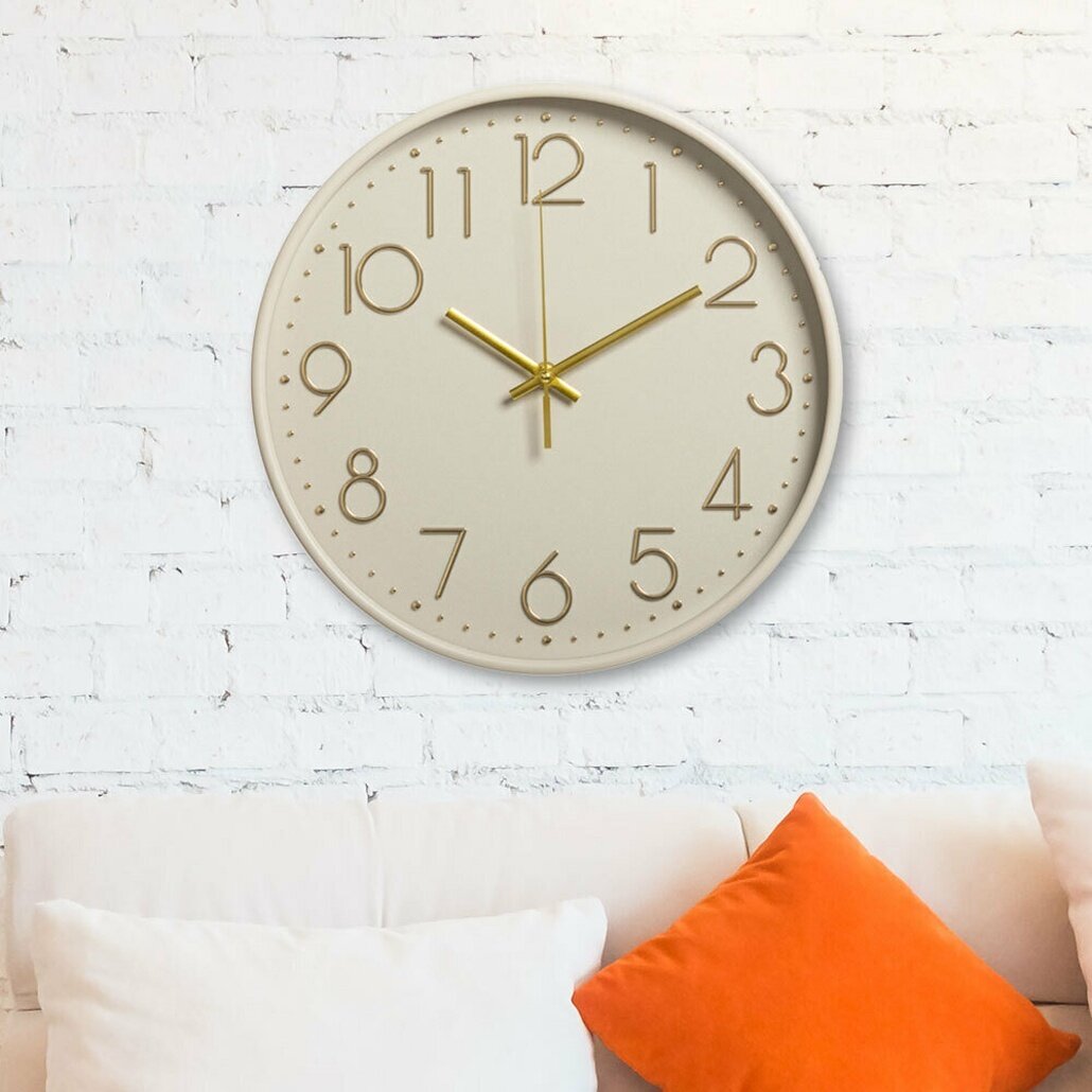 Часы настенные круглые, комфорт и стиль для дома, d30см, корпус бежево-серый, золотистые цифры