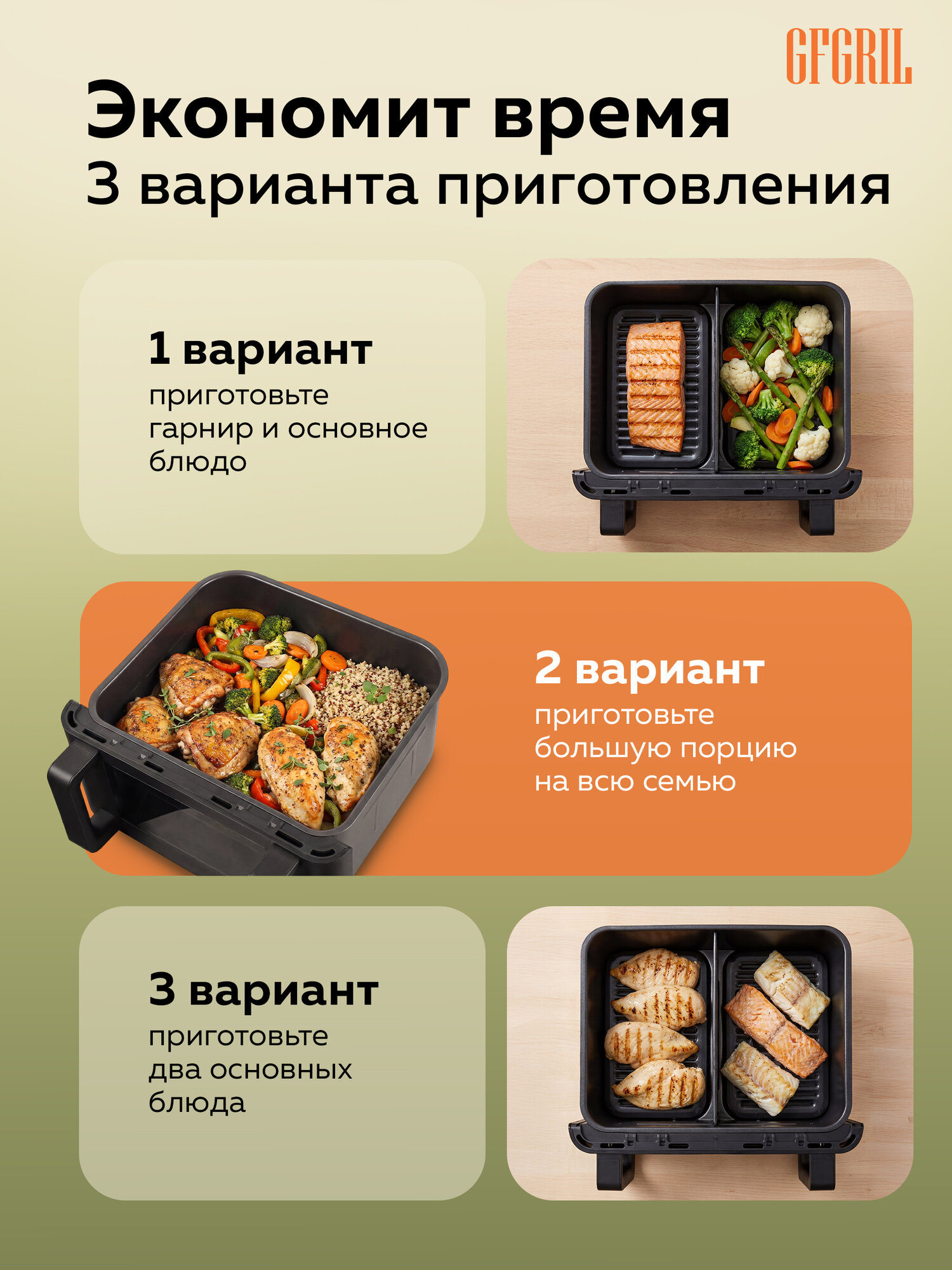 Аэрогриль GFGRIL GFA-9000, 2 чаши с разделителем, 4,5+4,5 л — фото 1