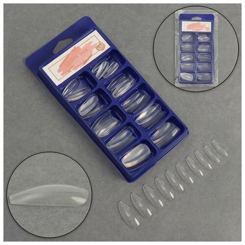 Типсы для ногтей, 100 шт, форма балерина, полное покрытие, в контейнере, цвет прозрачный