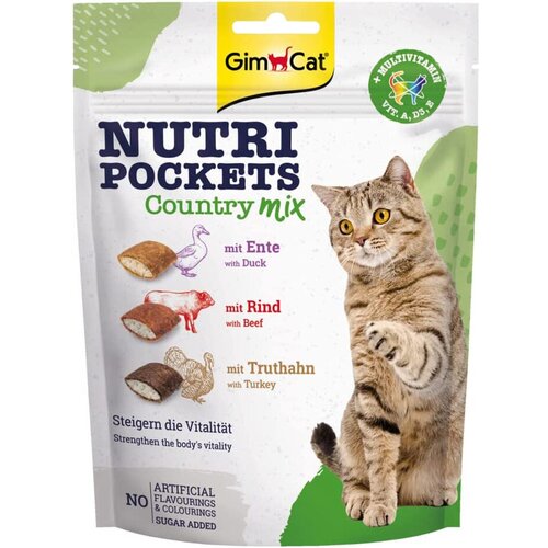 GimCat Nutri Pockets Country Mix лакомство для кошек подушечки с уткой, говядиной и индюком, 150 г