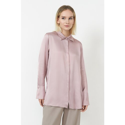 фото Блуза baon, повседневный стиль, прямой силуэт, длинный рукав, однотонная, размер l, розовый