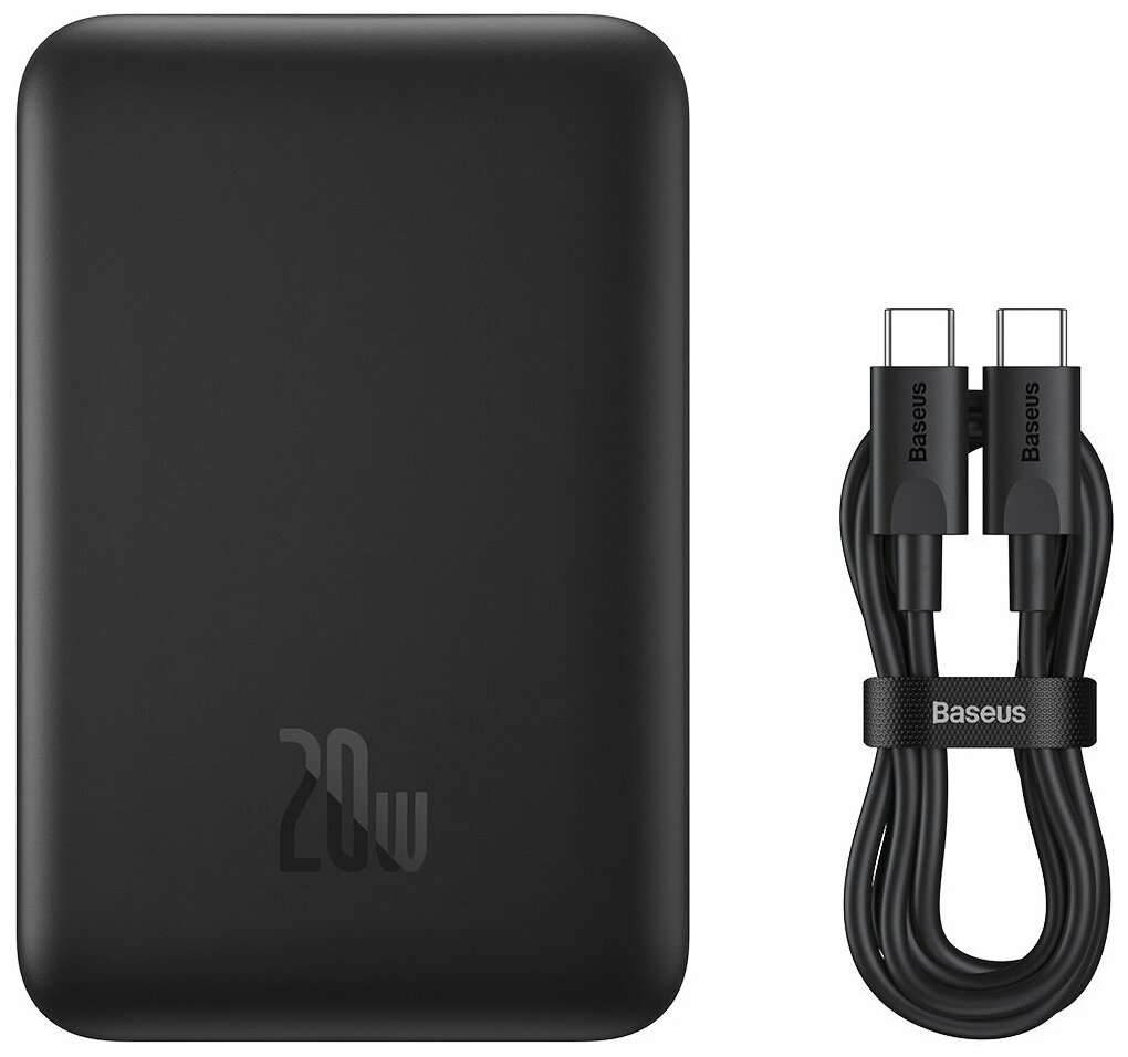 Внешний аккумулятор повербанк Baseus Magnetic Mini Power Bank 10000mAh 20W Black Cable Type-C to Type-C 60W PPCX030001