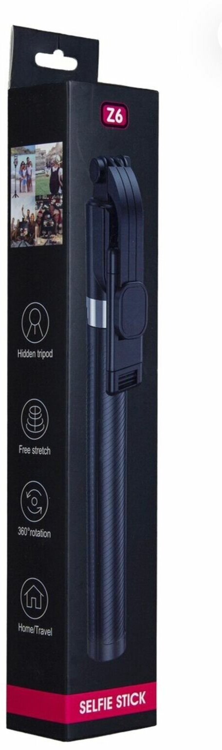 Монопод - трипод Z6 для смартфона 3 в 1, черный / селфи палка, штатив для телефона и съемный Bluetooth пульт / 39-164 см / поворотное крепление