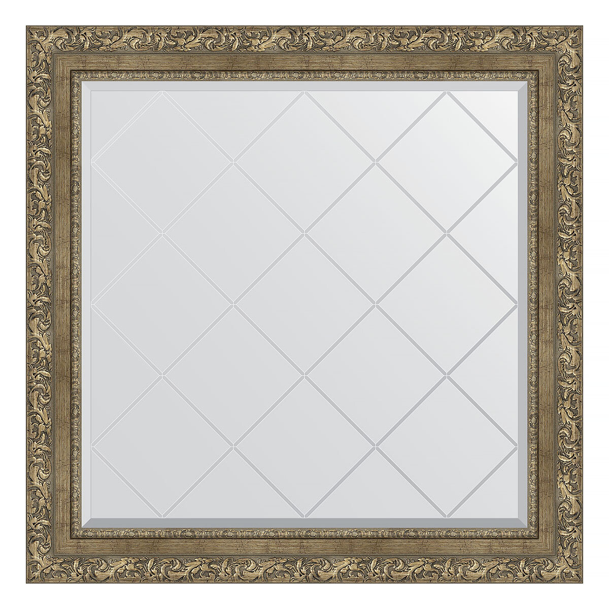 Зеркало настенное с гравировкой EVOFORM в багетной раме виньетка античная латунь, 85х85 см, для гостиной, прихожей, спальни и ванной комнаты, BY 4317