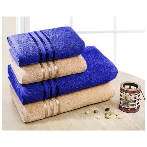 фото Доми набор из 4-х полотенец harmonika цвет: синий, бежевый 50х80 см - 2 шт, 70х130 см - 2 шт dome