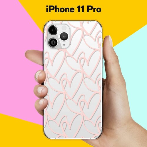 Силиконовый чехол Сердца на Apple iPhone 11 Pro силиконовый чехол на apple iphone 11 pro айфон 11 про большая волна в канагаве