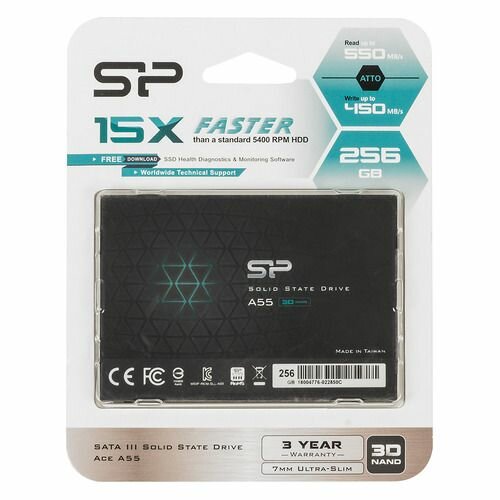 SSD накопитель Silicon Power Ace A55 SP256GBSS3A55S25 256ГБ, 2.5", SATA III, SATA