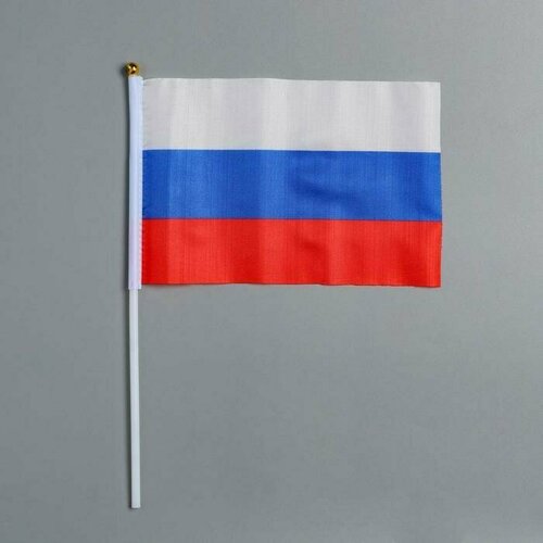 Флаг России, 14 х 21 см, шток 30 см, полиэфирный шелк флаг россии герб 14 х 21 см шток 30 см полиэфирный шелк