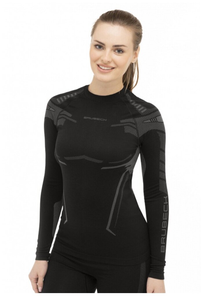 Термобелье женское Brubeck футболка с длинным рукавом зональная DRY черный/графит 
