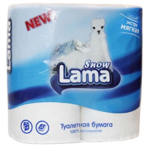 Туалетная бумага Snow Lama белая двухслойная, 2 уп. 4 рул., без запаха