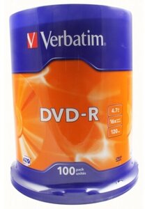 Диск Verbatim DVD-R 4,7 GB 16x CB/100 (43549)