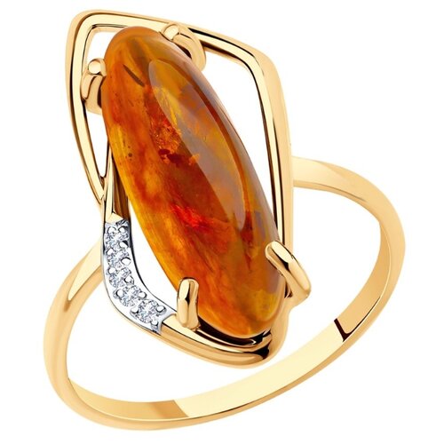 фото Sokolov кольцо из золота с янтарём и фианитами 715880, размер 16.5