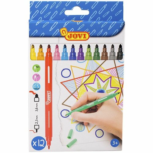 Фломастеры двусторонние JOVI, 12цв, смываемые, картон, европодвес
