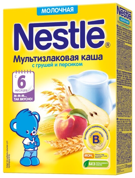 Каша Nestlé молочная мультизлаковая с грушей и персиком (с 6 месяцев) 220 г