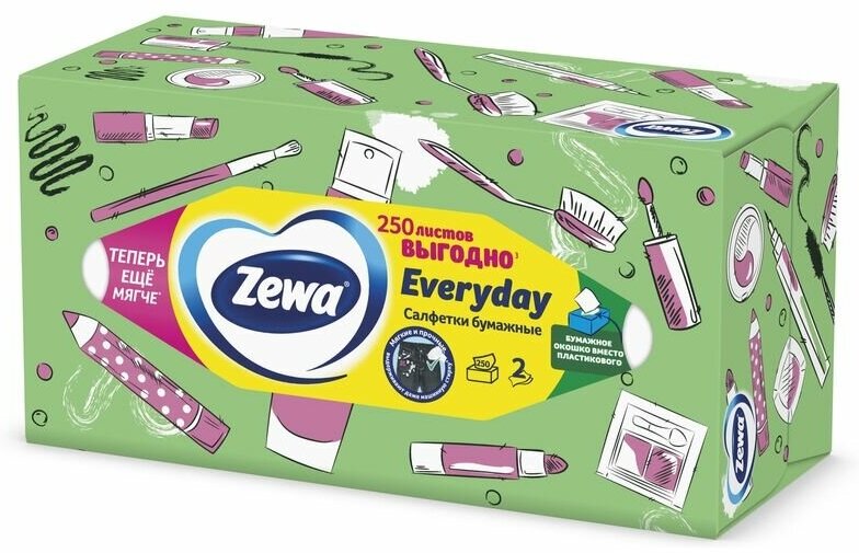 Салфетки косметические Zewa Everyday 2-слойные (250 штук в упаковке) - фотография № 8