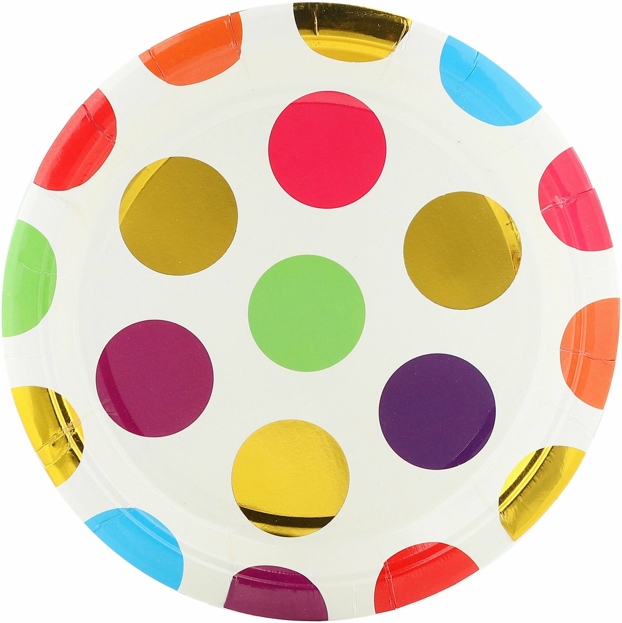 Тарелки одноразовые бумажные/Набор одноразовых бумажных тарелок для праздника (7'/18 см) Красочный Горошек, Разноцветный, Металлик, 6 шт.