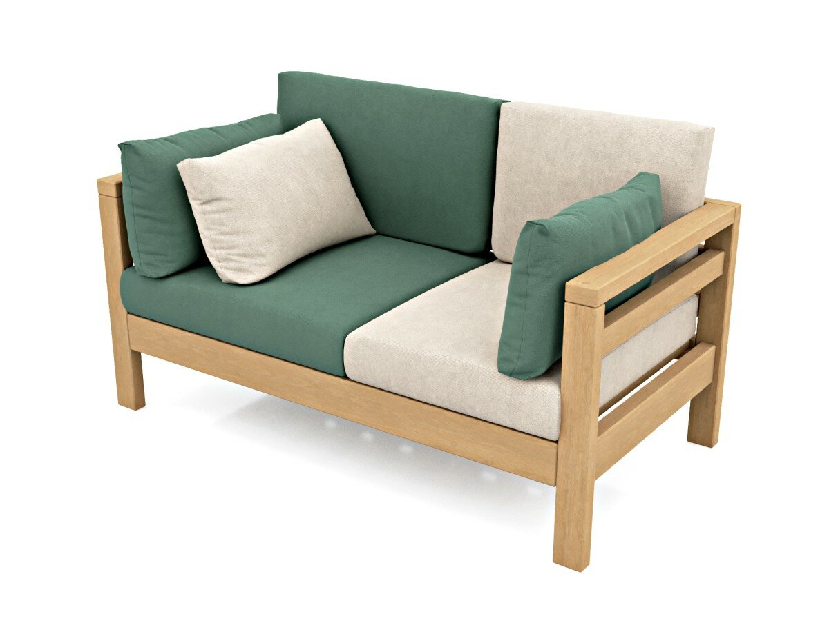 Садовый диван Soft Element Бонни двухместный, зеленый, массив дерева, велюр, с подушками, на террасу, на веранду, для дачи, для бани