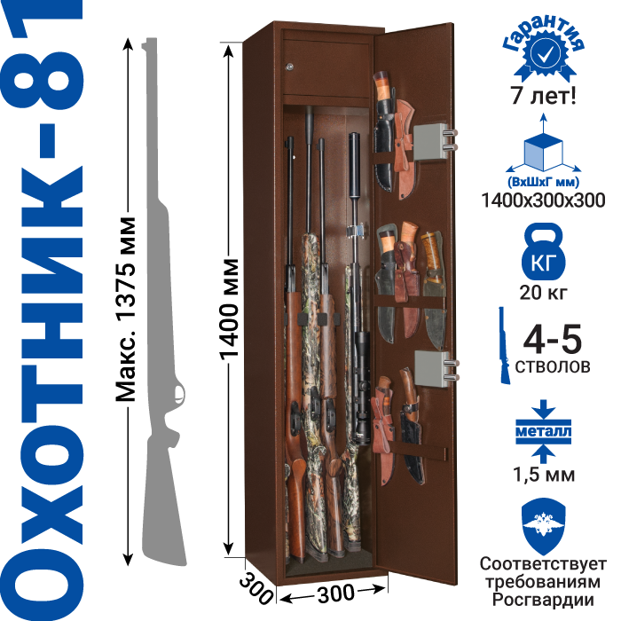 Металлический шкаф для хранения оружия Охотник-61
