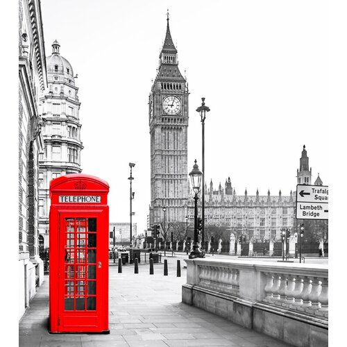 Моющиеся виниловые фотообои GrandPiK Лондон. Красная телефонная будка, 250х280 см