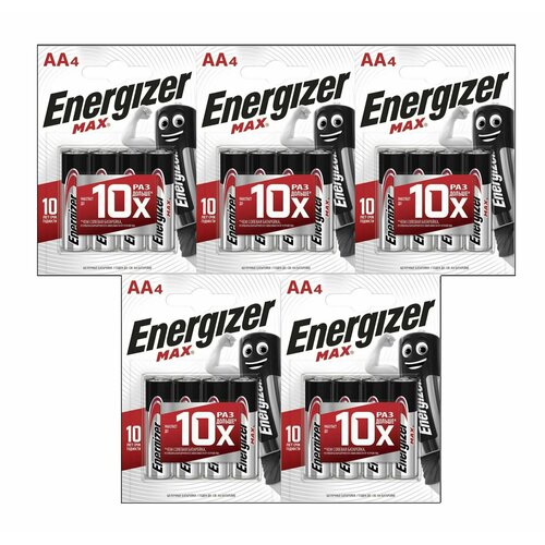 Батарейки щелочные (алкалиновые) Energizer Max, тип AA, 1.5V, 20шт (Пальчиковые) батарейки щелочные алкалиновые energizer max тип aa 1 5v 20шт пальчиковые