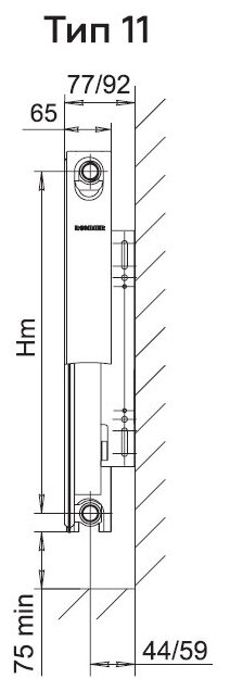 Радиатор панельный ROMMER Ventil 11 300, кол-во секций: 1, 5 м2, 506 Вт, 500 мм.стальной - фотография № 2