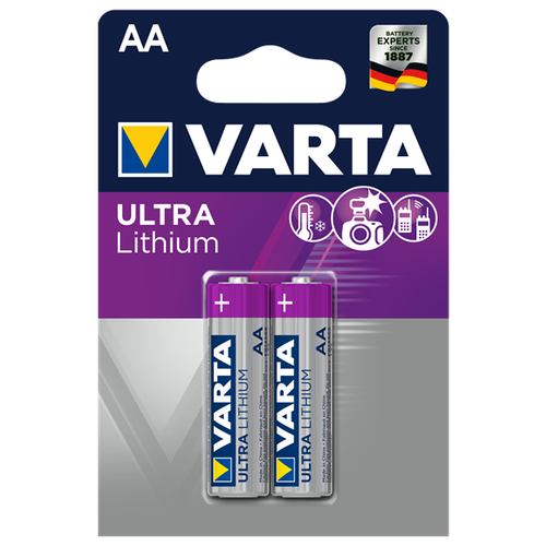 Батарейка VARTA ULTRA Lithium AA, в упаковке: 2 шт. батарейка литиевая varta lithium тип cr2025 3v упаковка 1 шт varta арт 6025101401