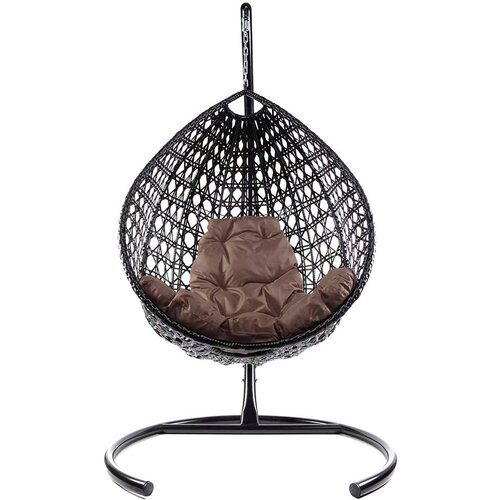 Подвесное кресло из ротанга Капля Люкс чёрное с коричневой подушкой M-Group