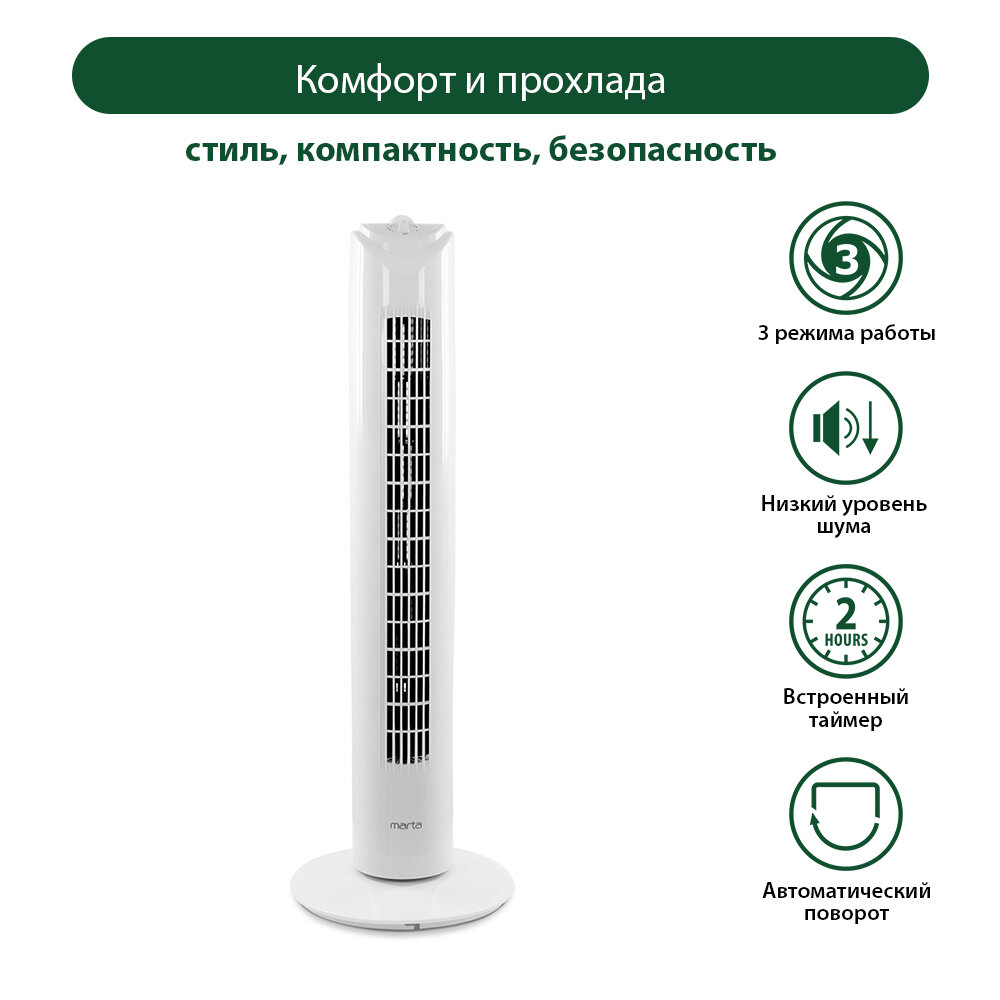 фото Напольный вентилятор MARTA MT-FN2536 белый жемчуг