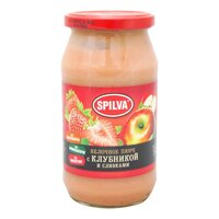 Пюре Spilva яблочное с клубникой и сливками, банка 500 г