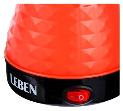 LEBEN Турка электрическая с выключателем 0,4л, 1000Вт, оранжевый цвет с фактурой, пластик - фотография № 3