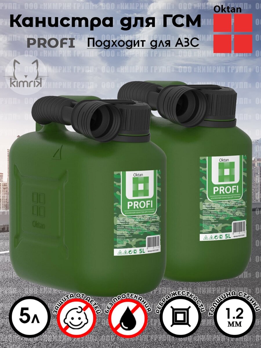 Канистры ГСМ PROFI пластиковая темно-зеленая 5 л х 2 шт Oktan