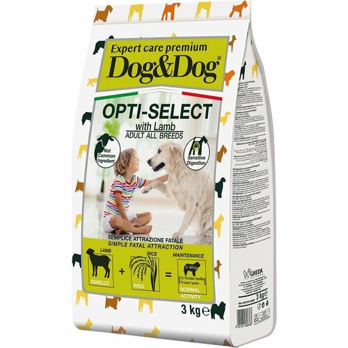 Сухой корм Dog&Dog Expert Premium Opti-Select, для взрослых собак с ягненком, 3кг