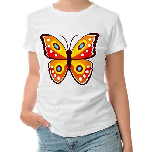 Женская футболка «Красная мультяшная бабочка» (L, темно-синий)
