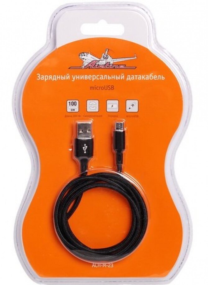 Кабель USB - micro USB 1м, черный нейлоновый AIRLINE - фото №5